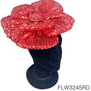 Red Sequin Rose Bloom Fascinator 3-in-1 Headpiece with Headband, Hair Clip & Pin
